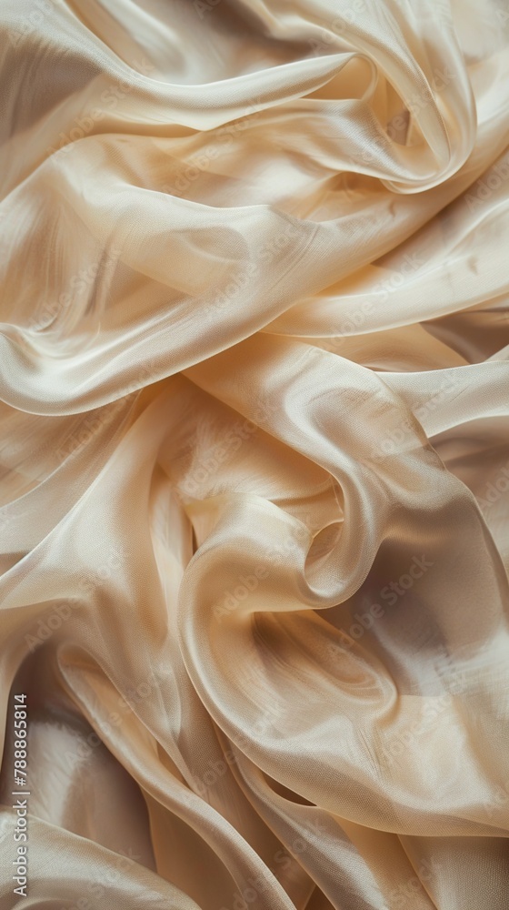 Closeup of rippled white satin fabric texture background