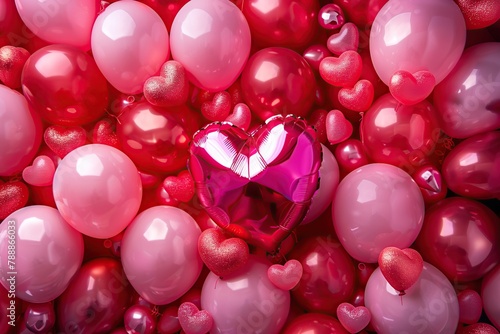 Red and pink heart-shaped balloons. Valentines day background