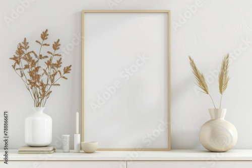 Scandinavian style living room with poster mockup created with generative ai