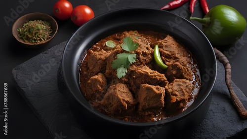 Rendang showcased on a dark surface in the image