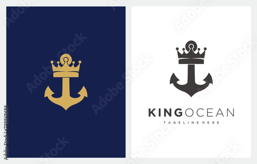 King Ocean Anchor Gold logo design vector photo