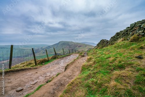 Stone footpath on the The Great Ridge hill in the English Peak District