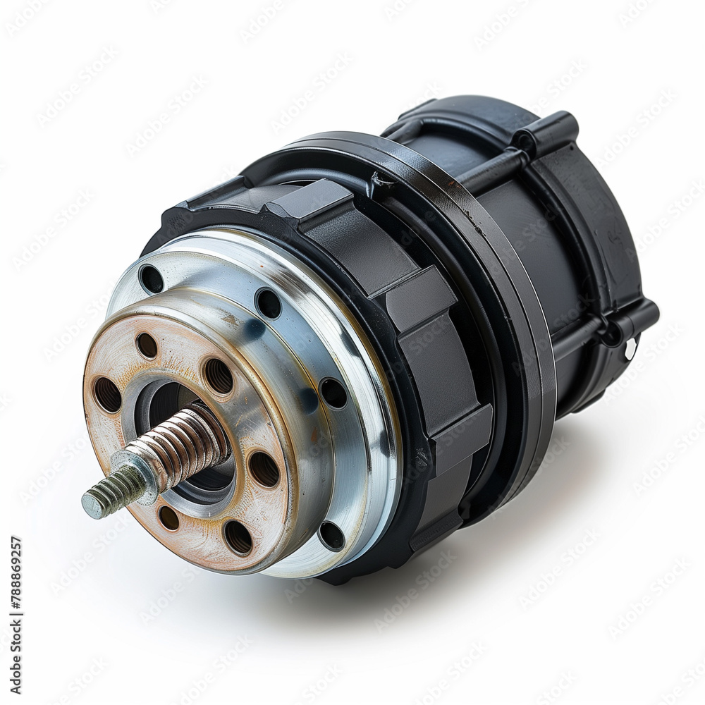 Black Aluminum Frame DC Motor on White Background
