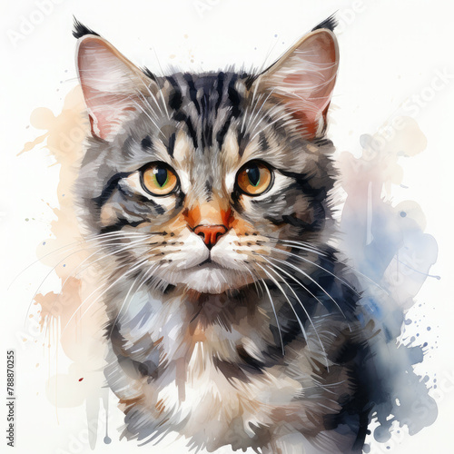 Watercolor American Shorthair, clipart Illustration, Generative Ai