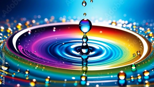 Water drops on a colorful rainbow background. 3d render illustration.