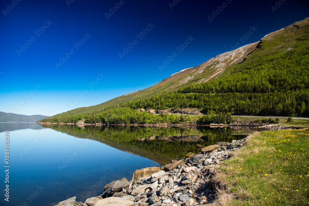 landscape with lake and mountains in Gros Morne National Park