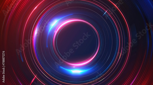 Futuristic abstract background with blue and red light effect. Glowing circle lines design. Gradient geometric lines pattern. Modern 