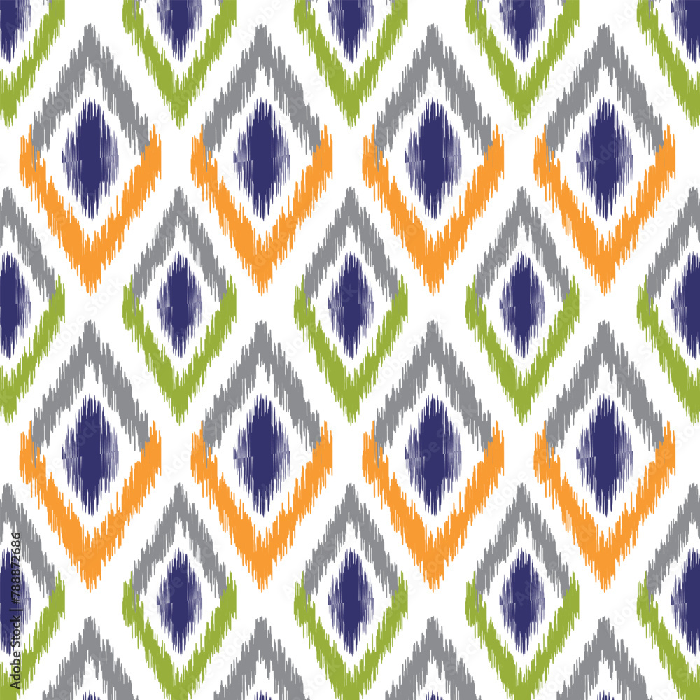 Simple ikat geometric shapes seamless pattern traditional style with modern colorful color background. Simple ikat geometric shapes seamless pattern traditional style with modern colorful color background.