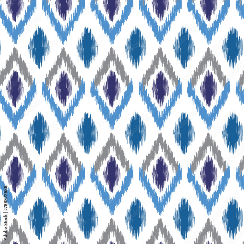 seamless pattern Tribal Art Ikat Ogee in traditional classic blue, gray and white colors. seamless pattern Tribal Art Ikat Ogee in traditional classic blue, gray and white colors.