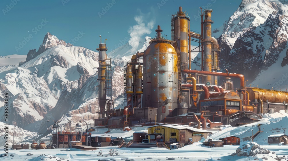 Fototapeta premium The factory exterior gleams under the sunlight, a beacon of productivity and progress in the industrial landscape.