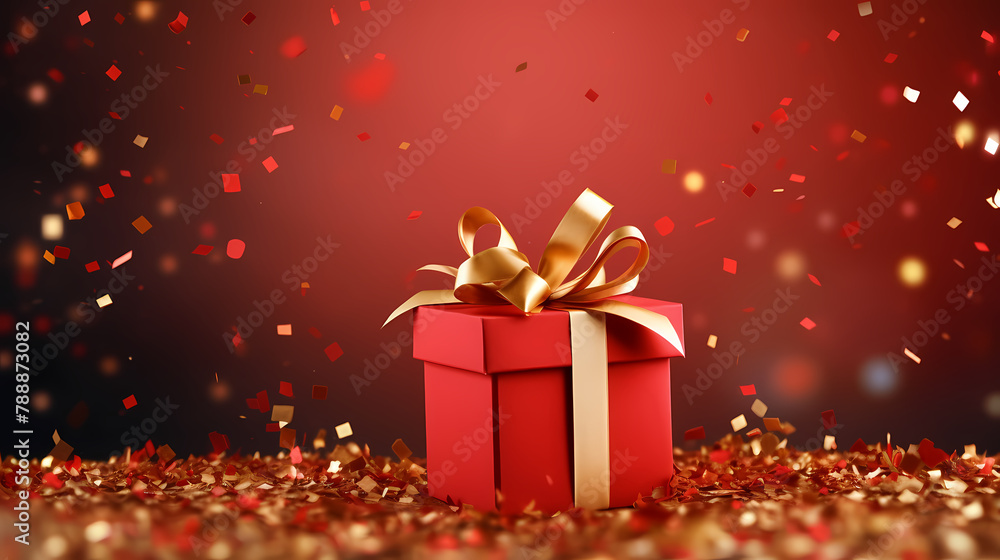 Open gift box with golden confetti Open gift box with golden confetti