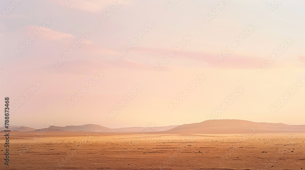 Pastel sunrise over tranquil desert dunes vast for panoramic serene background