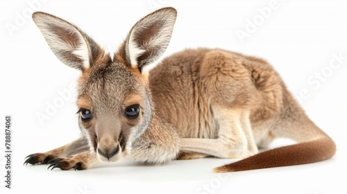Young kangaroo resting, lying down, cute expression, concept: wildlife care.  isolated on white  © Andrey