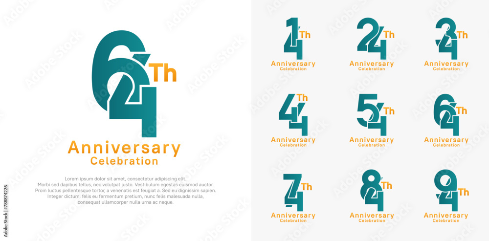 anniversary logotype vector design with blue and orange color for celebration moment