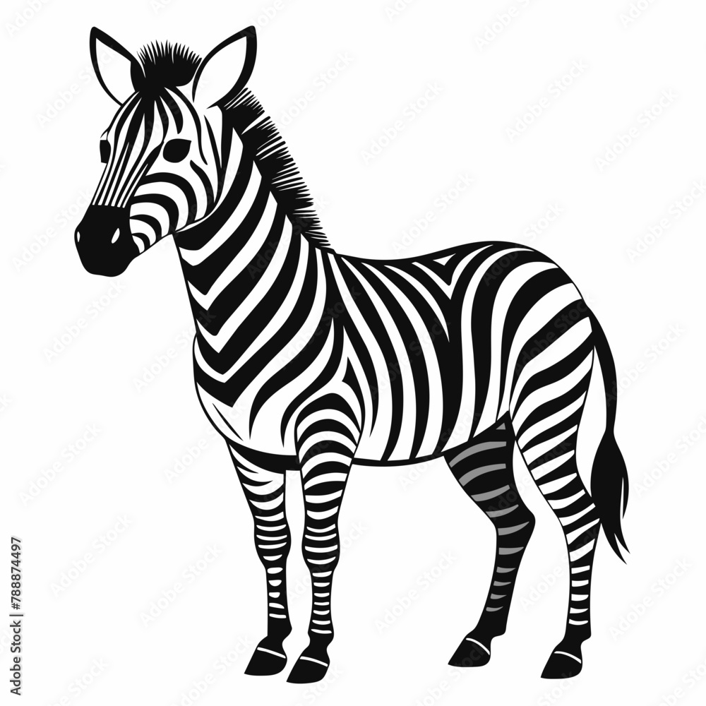 Fototapeta premium zebra vector illustration mascotzebra silhouette,zebra vector,icon,svg,characters,cartoon,Holiday t shirt,black zebra drawn trendy logo Vector illustration,zebra line art on a white background