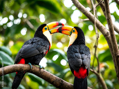 Beijos na Selva: Par de Tucanos Trocando Carinho no Dia dos Namorados photo