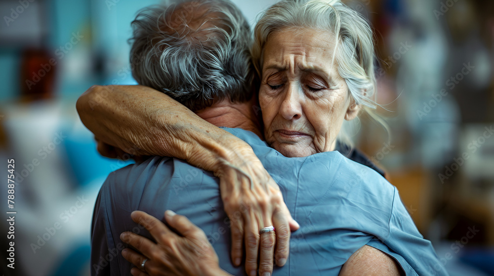 wife hugging his husband with chronic illness, wife nursing, taking care of patient wife hugging his husband with chronic illness, wife nursing, taking care of patient