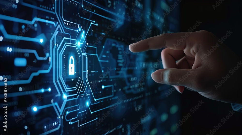hand pointing Cyber security, concept on virtual screen hand pointing Cyber security, concept on virtual screen