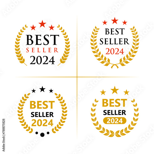 Set best seller icon design with laurel, best seller badge logo isolated - vector template