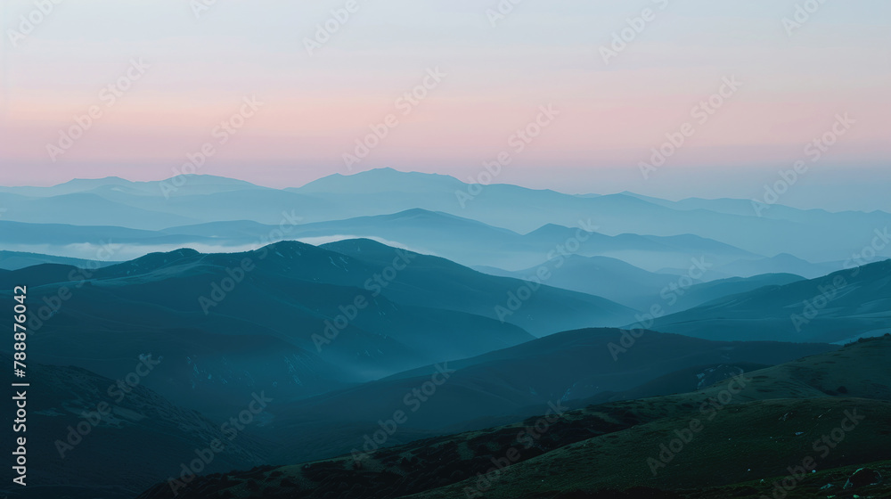 Serene twilight over gentle mountains for soothing landscape imagery Serene twilight over gentle mountains for soothing landscape imagery