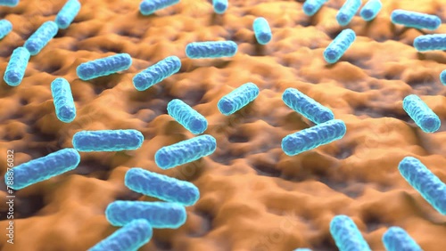 microbiology bacteria cells 3d animation. Can be used to represent the immunity system, microbiota bacillus, epidemiology enterobacteria