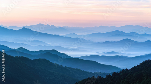 Serene twilight over gentle mountains for soothing landscape imagery © boxstock production