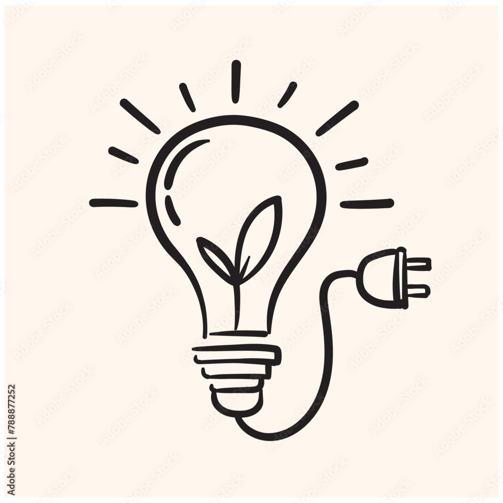 Bulb energy plant icon design with illustration style doodle and line art Bulb energy plant icon design with illustration style doodle and line art