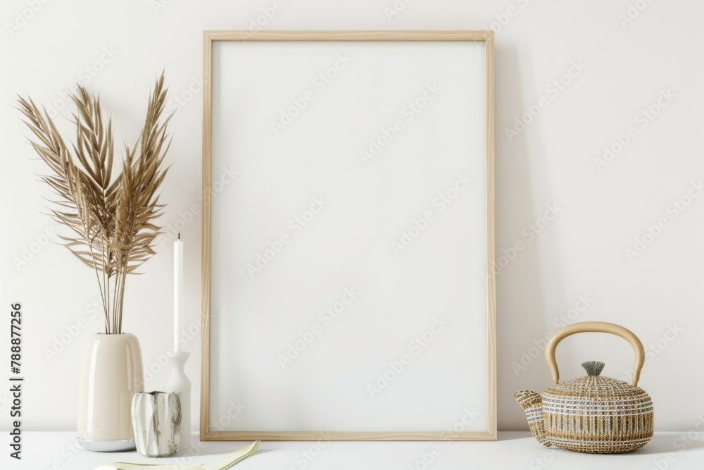 Scandinavian style living room with poster mockup created with generative ai Scandinavian style living room with poster mockup created with generative ai