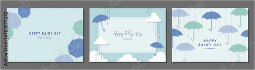 梅雨 傘 RAINY DAY 素材セット フレーム 背景 ベクターイラスト シンプル