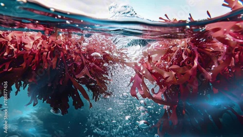 background of red alga in the water photo