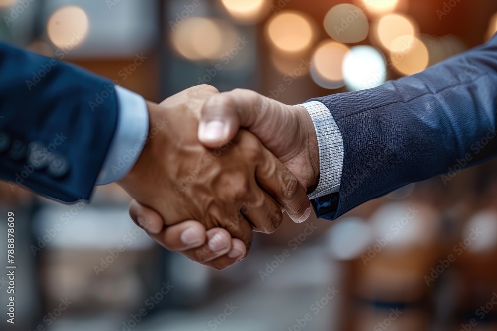 Two men shake hands in a business meeting. Two men shake hands in a business meeting.
