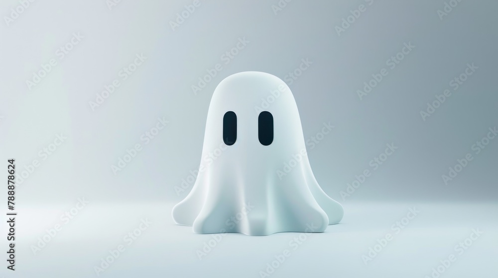 A white ghost with a scared face is standing on a white background. A white ghost with a scared face is standing on a white background.