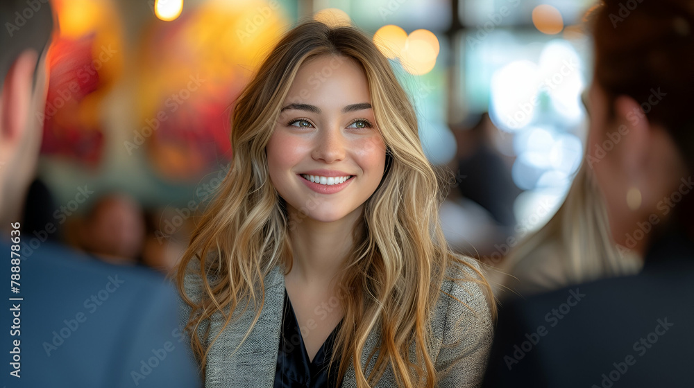 Job interview - smiling and confident young woman - female - in person interview - career planning - changing jobs - achieving success - promotion - new career Job interview - smiling and confident young woman - female - in person interview - career planning - changing jobs - achieving success - promotion - new career