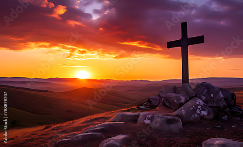 Crucifixion Of Jesus Christ - Cross At Sunset photo