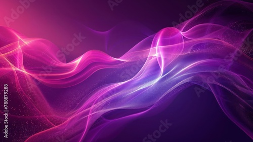 A purple and pink abstract wave is swirling against a dark background