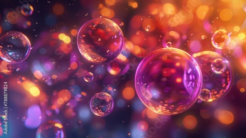 The colorful bubbles are floating in the air, creating a beautiful and dreamy atmosphere