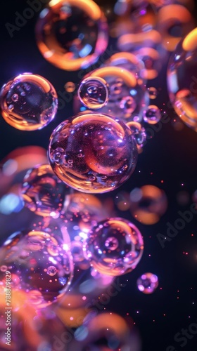 a dark background with colorful bubbles floating in the air