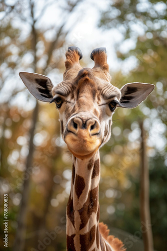 Closeup portrait of a giraffe face  cute and funny  adorable portrait of a animal  zoo and conservation themes