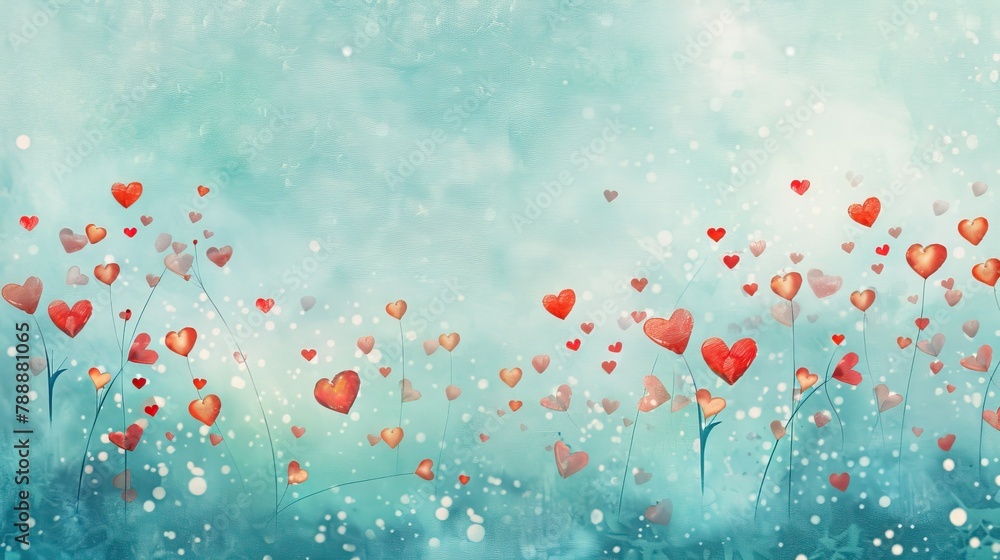 A whimsical Valentine s Day design features an abundance of small red hearts set against a soft blue pastel backdrop A whimsical Valentine s Day design features an abundance of small red hearts set against a soft blue pastel backdrop