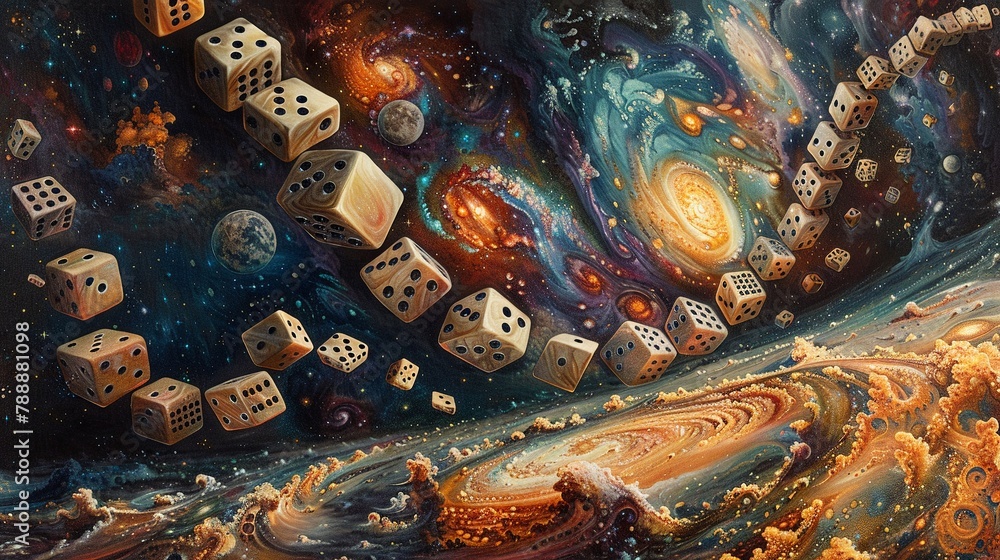 Dominoes as elements of cosmic disruption in an abstract celestial painting, full of dynamic movements and color , phofessional color grading Dominoes as elements of cosmic disruption in an abstract celestial painting, full of dynamic movements and color , phofessional color grading