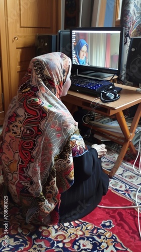 Middle Eastern Woman with Rare Condition in a Virtual Health Session for Medical Orphans Awareness photo