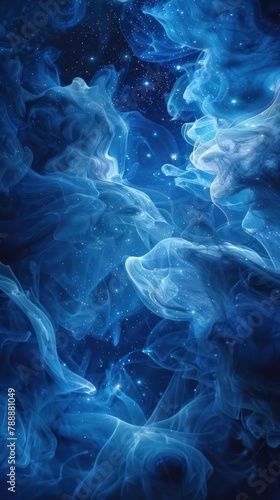a beautiful blue and white abstract background with wispy white clouds and stars