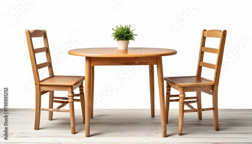 Wooden-Table-with-Two-Chairs--Isolated-on-White-Background-with-Clipping-Path