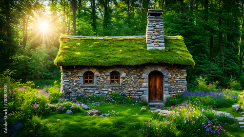 A separate small house on the grassland, a vacation home, wilderness life