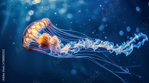 Graceful Jellyfish Swimming in Deep Blue Sea with Polarizing Filter.