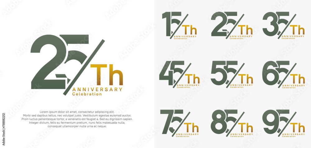 anniversary logo style vector set with slash green and gold color can be use for celebration