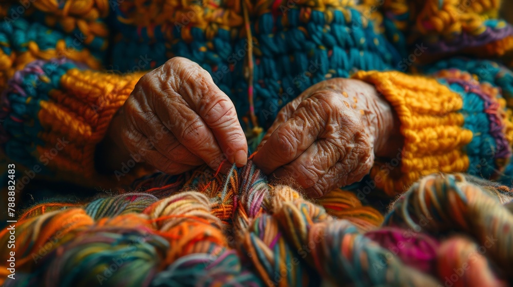 Close Up hands with wool for knitting Close Up hands with wool for knitting