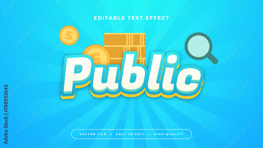 Blue white and orange public 3d editable text effect - font style