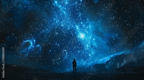 A person standing under the starry sky