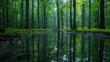 Wetlands forest with reflections in water
